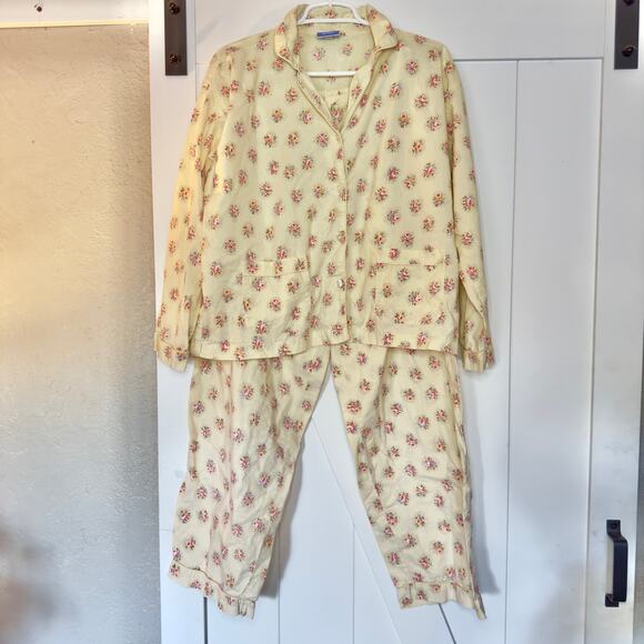 Pine Cone Hill Fine Linens 2-Piece Yellow Floral Pajama Set Button Down Top L - Picture 1 of 8